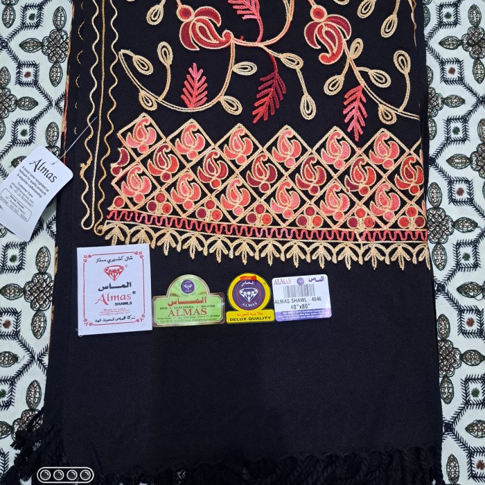 {FamilyStore} Rida Kashmiri Sulam Motif Akar Original - Sulam Hitam 01 ± 2x1 Meter Murah
