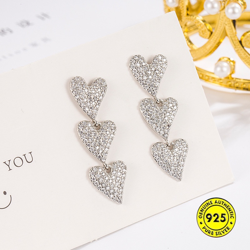 High-end Berlian Imitasi Panjang Cinta Hati Anting-Anting Wanita Anting-Anting Mewah Ringan U1432