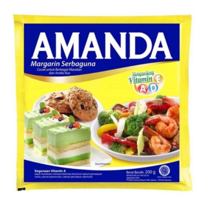 Amanda Margarin Margarine Kuning Sachet 200gr / Amanda Margarin Serbaguna 200gr