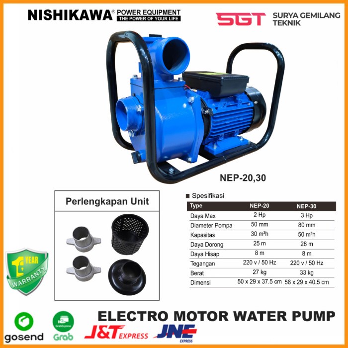 Pompa Air Alkon 3 Inch Listrik Nishikawa Nep-30 Electric Water Pump