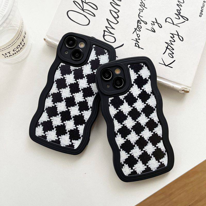 Fabric Pattern Wave Soft Case iP iPhone 6 6S 7 8 14 + Plus SE 2020 X XR XS Max 11 12 13 Pro Max Black Casing Apple