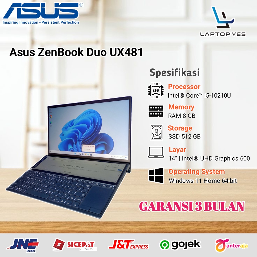 Laptop Gaming Murah Asus ZenBook Duo UX481 Second Intel Core i5 RAM 8 GB SSD 512 GB