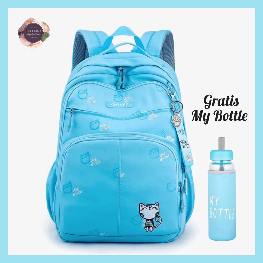 Tas Ransel Sekolah Anak Perempuan Sd Smp Sma Motif C4t jAp4n Gratis Botol Minum