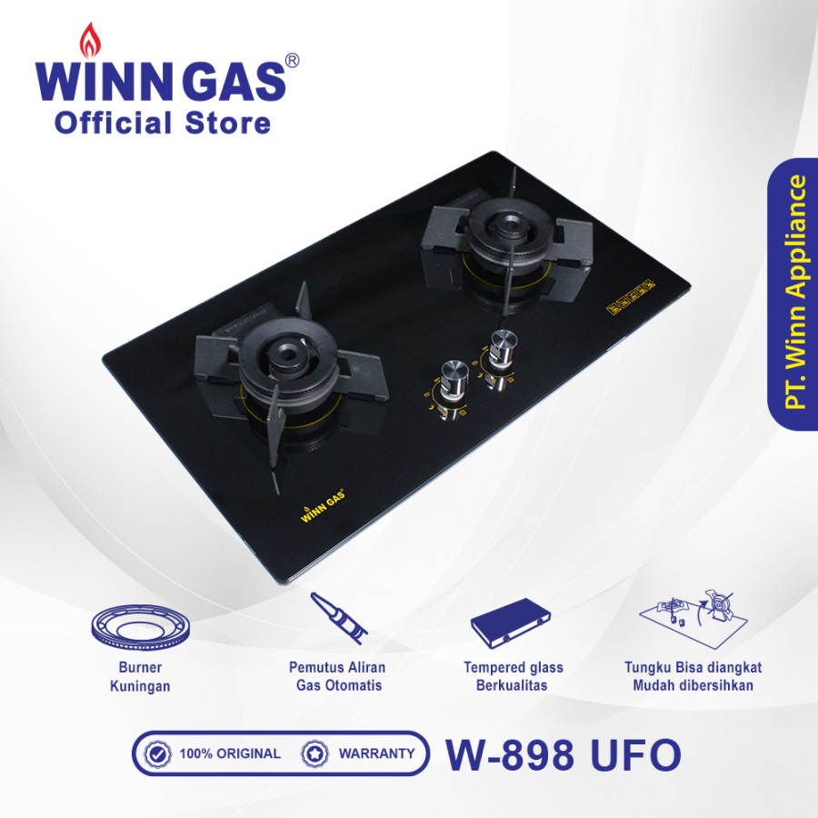 Winn Gas Kompor Tanam 2 Tungku W 898 UFO &amp; Paket Kompor Selang Regulator W88/W900