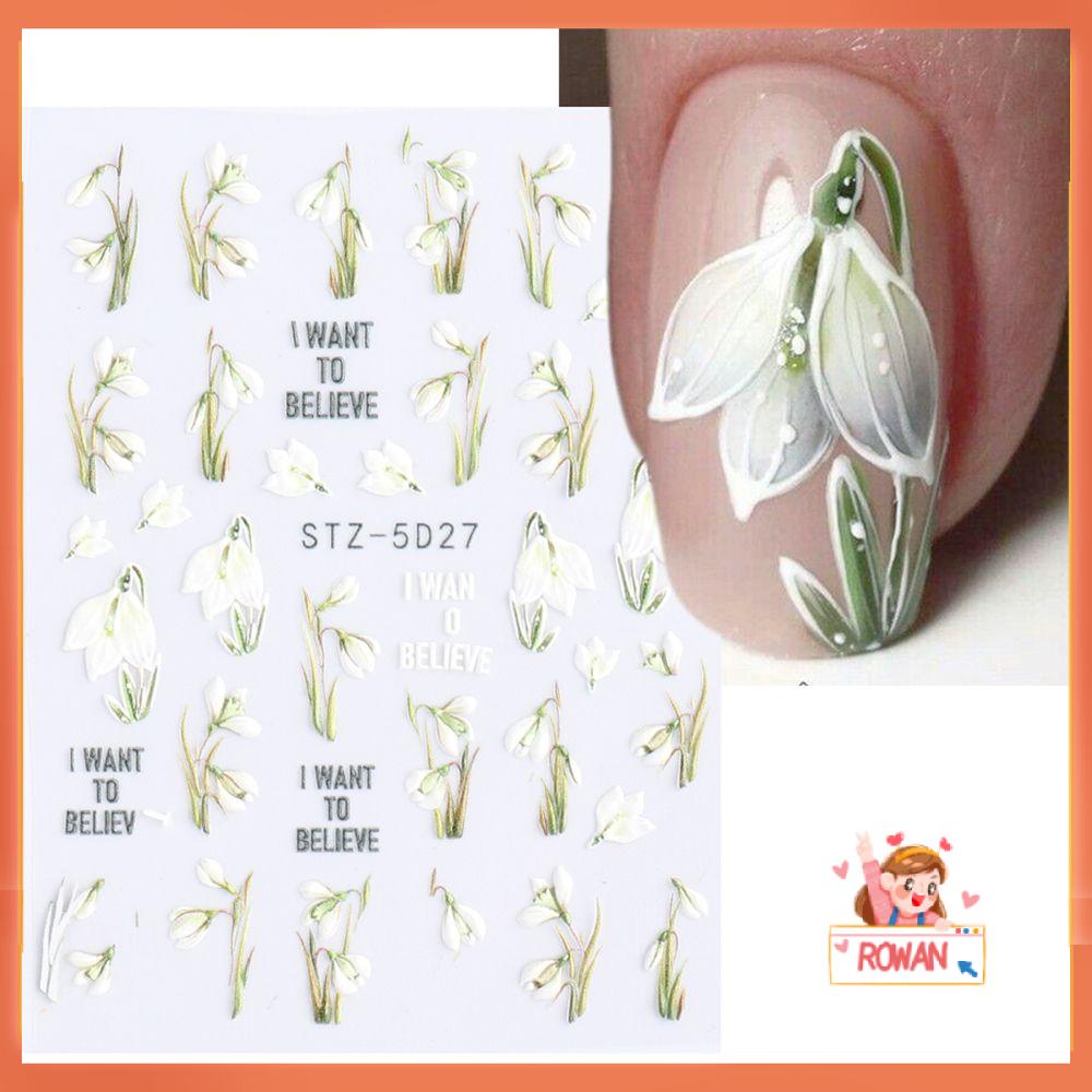 R-flower Nail Art Sticker Decals Akrilik Perekat Diri Campanula Snowdrop 5D Hollow