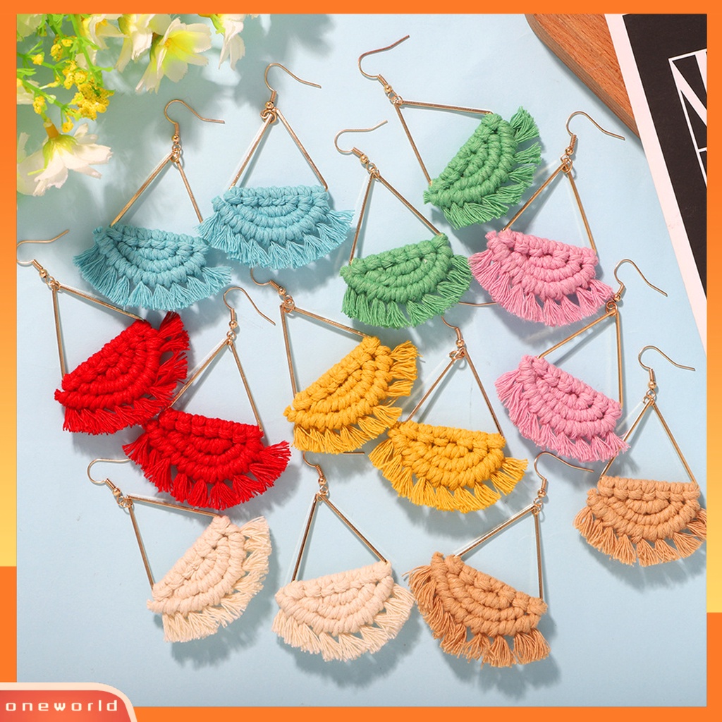 [WONE] 1pasang Anting Kait Gaya Bohemia Rumbai Bergigi Ringan Braided Hook Menjuntai Earrings Untuk Pantai