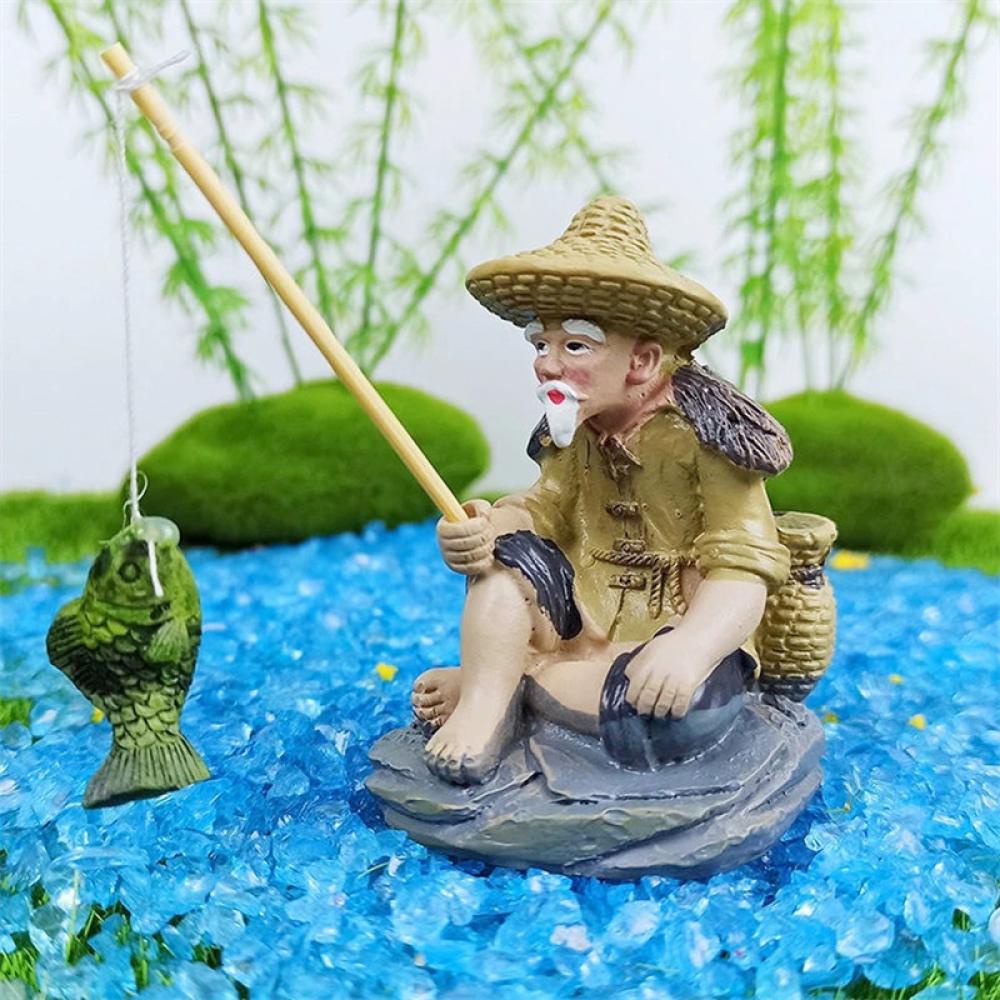 Timekey Aquarium Nelayan Tua Ornamen Tangki Ikan Resin Dekorasi Taman Desk Decor Aksesoris B9M2