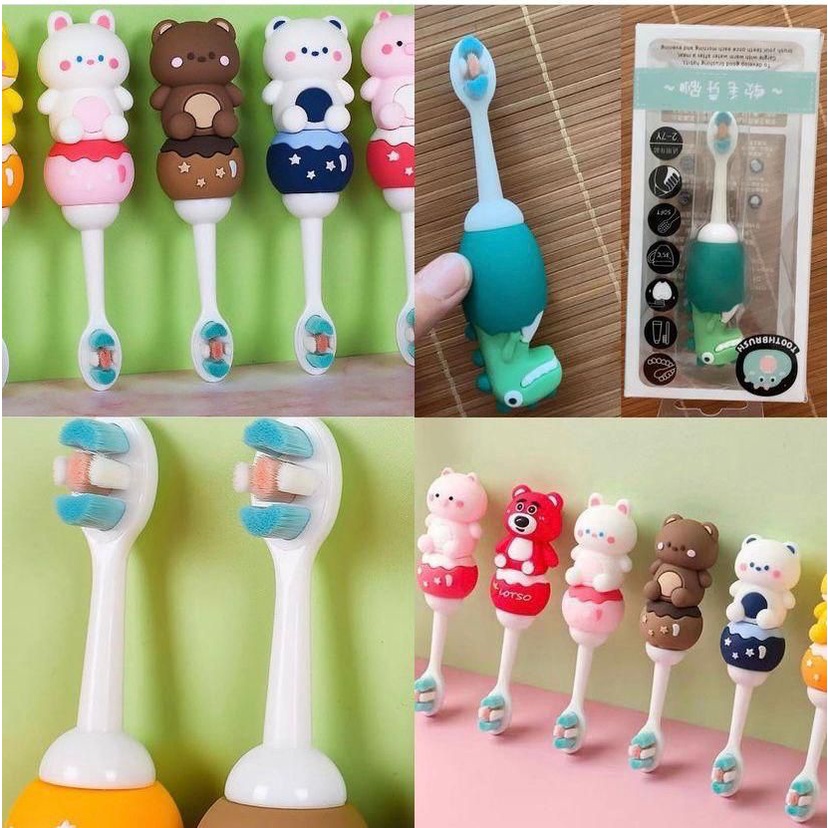 SIKAT GIGI ANAK KARAKTER 3D TIMBUL TOOTH BRUSH CARTOON LUCU DINO BEAR