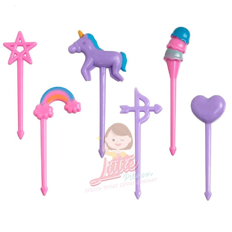 Food Pick Unicorn - Tusuk Garpu Buah Mini Motif Kartun Dekorasi Pesta