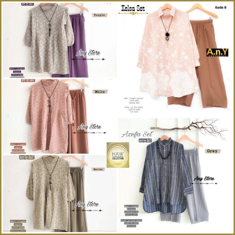 Setelan Tunik Crinkle dan Celana Kulot Airflow Wanita By A. N. Y Oneset Atasan dan Bawahan LD 110