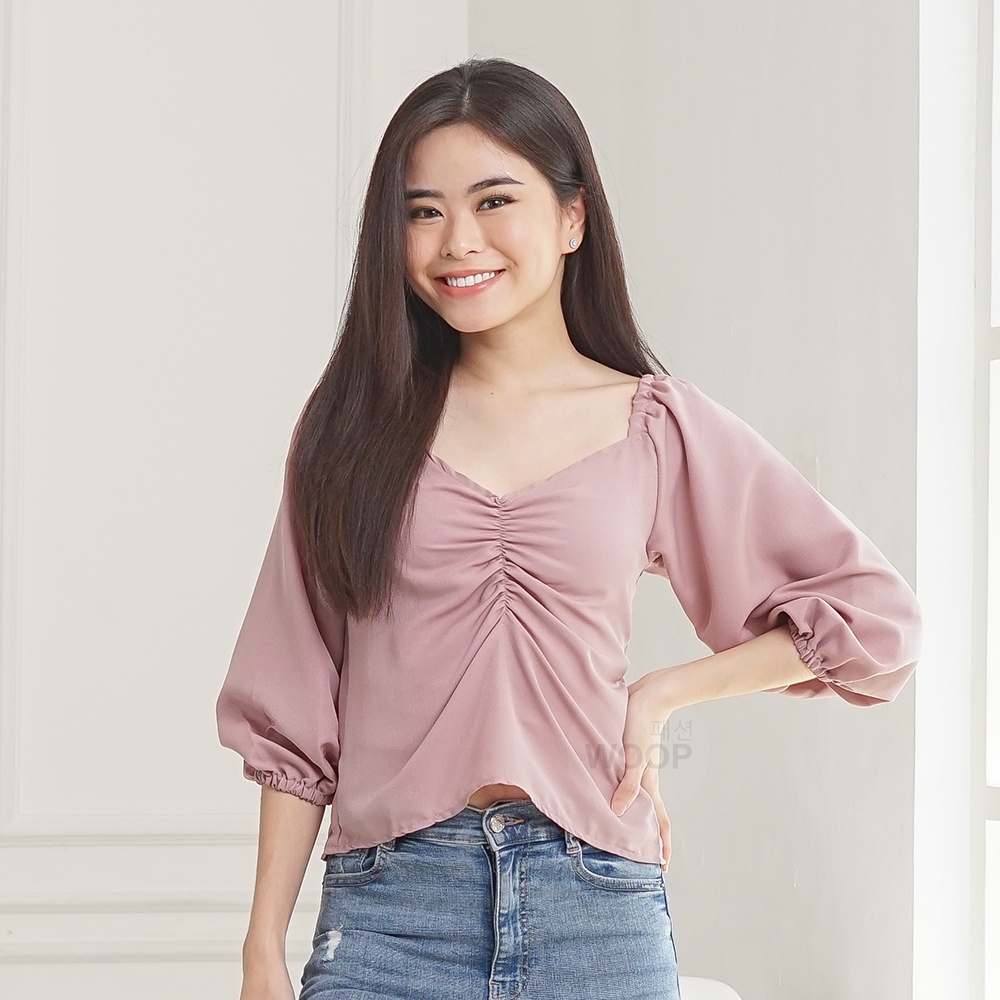 Vneck atasan wanita blouse serut