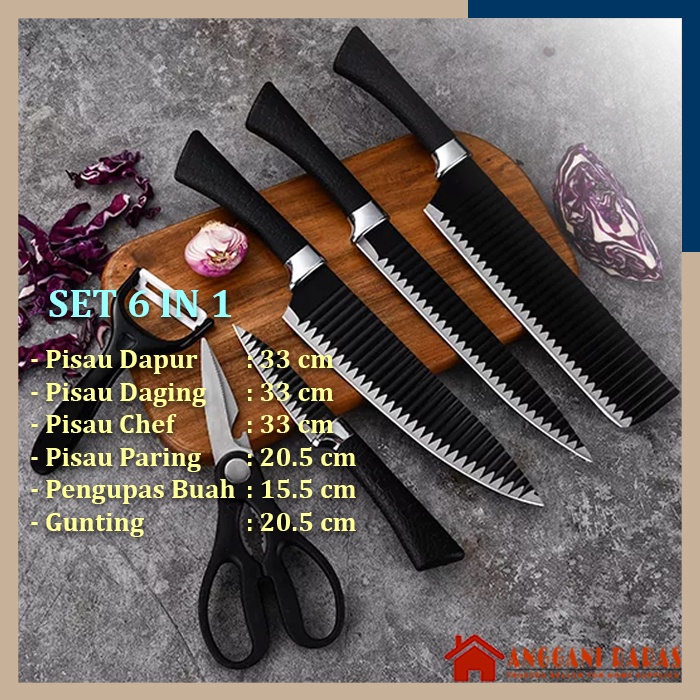 Pisau Stainless Pisau Dapur Baja Set Pisau Gunting Dapur Peeler Kitchen Knife Set 6in1