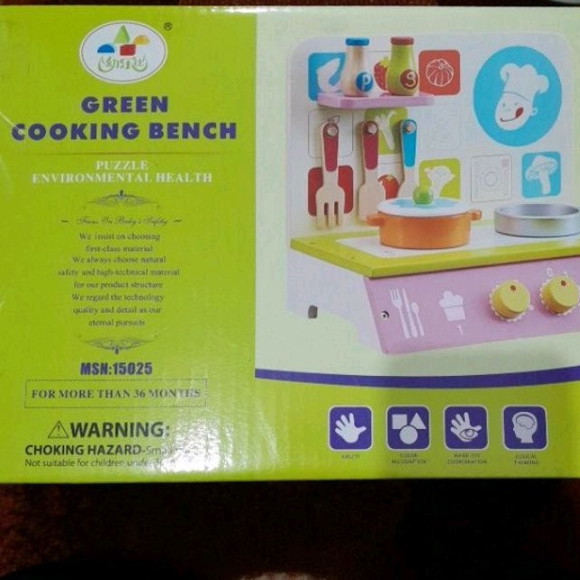 Green Cooking Bench mainan masak mainan kayu