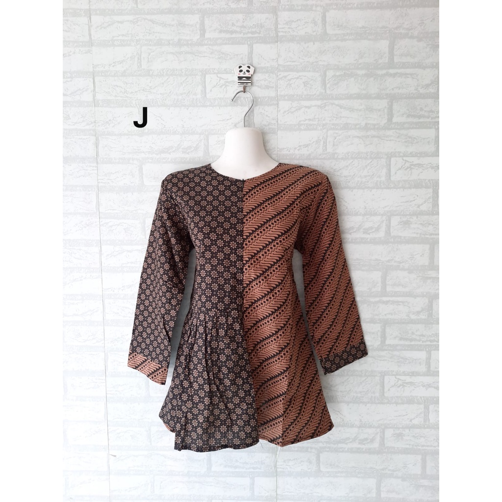 Blouse batik kerja motif  seling resleting