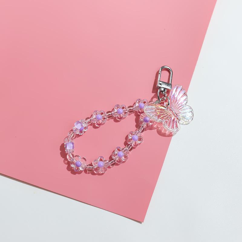 Transparan Kupu-Kupu Bunga Kecil Liontin Ponsel Lanyard DIY Perhiasan Gantungan Kunci Pesona Tas Aksesoris