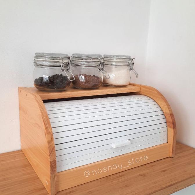 Tempat Roti Slide Bread Box Kayu Solid 402620 cm