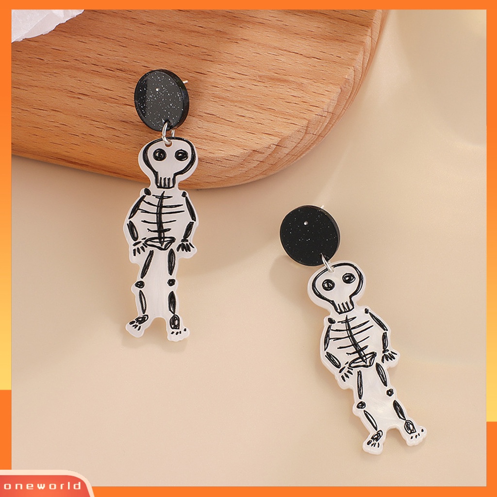 [WONE] 1pasang Anting Halloween Hantu Halus Akrilik Graffiti House Pendant Stud Earrings Untuk Halloween