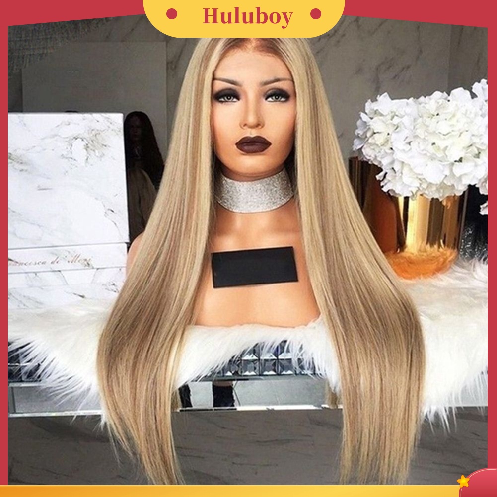 Wig Rambut Sintetis Model Panjang Lurus High Temperature Fiber Warna Emas