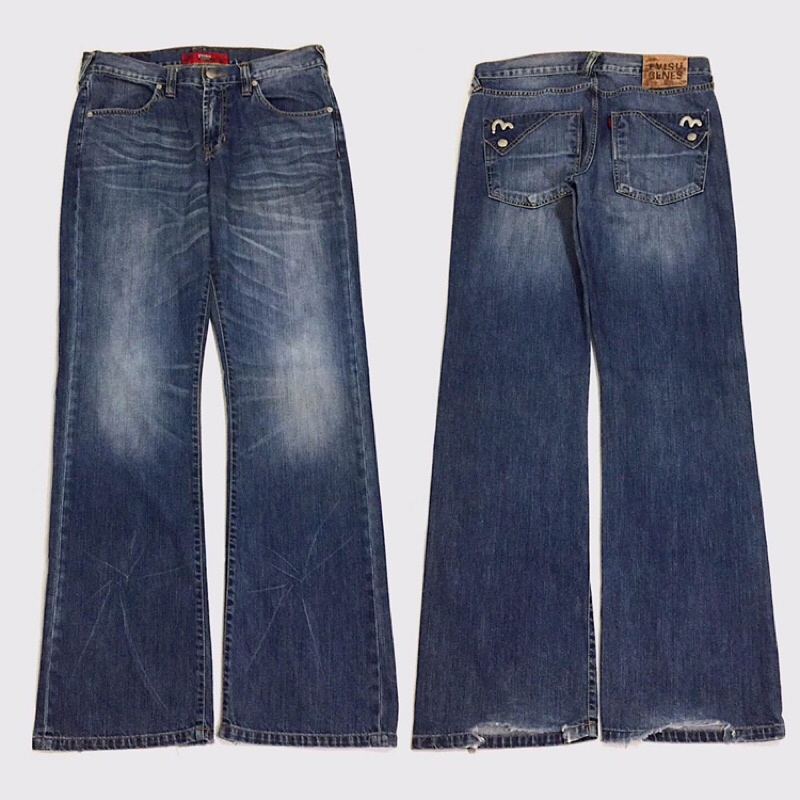 Evisu Genes (Stainless Logo) Blue Washed Jeans (rare) Regular Straight Leg (Unisex)