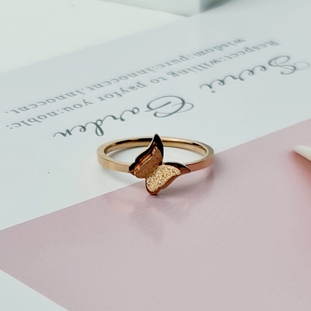 cincin wanita titanium model butterfly rosegold