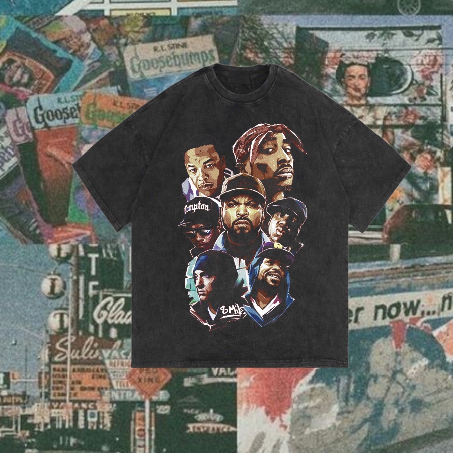 HAPI BASIC "8 Mile" T-Shirt | Regular T-shirt | Stone Wash | Kaos VINTAGE slim shady Tupac Ice Cube 