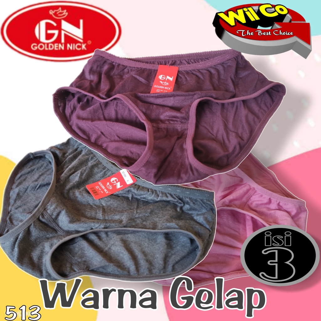 K513T - (HARGA PER 3 PCS) CELANA DALAM WANITA PAKAIAN WANITA PAKAIAN DALAM GOLDEN NICK MULTY COLOR SIZE M -2XL