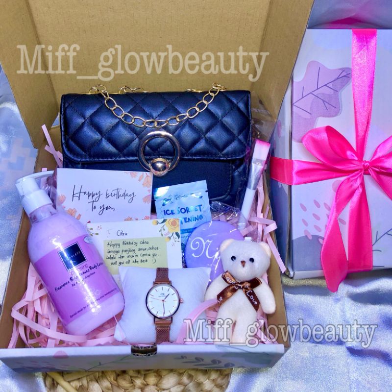 COD - Hampers Gift box scarlett whitening body lotion hampers scarlett hampees cewek kado unik tas tas bahu tas cewek kado tas kado pacar hampers unik jam tangan cewek