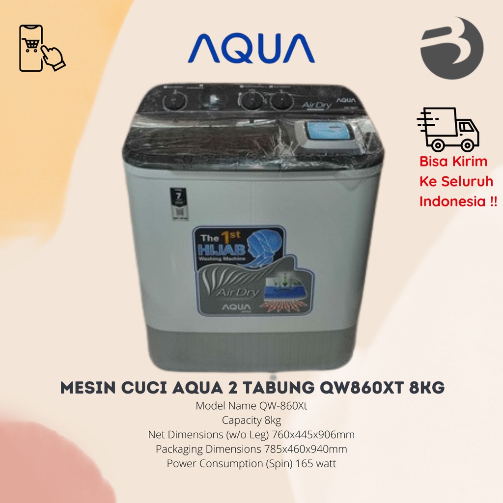 MESIN CUCI AQUA 2 TABUNG QW860XT 8KG / QW760XT 7 KG