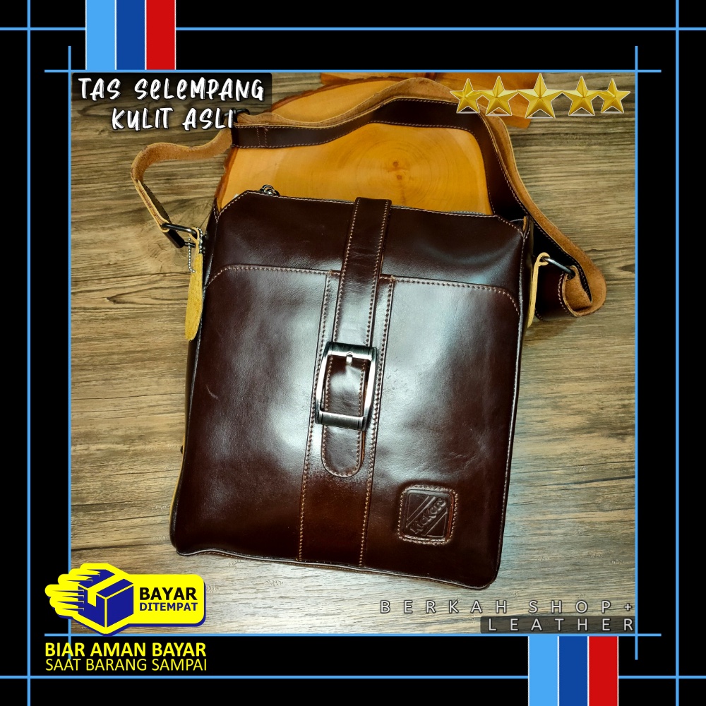 Tas Selempang Slempang Sling Bag Bahu Pria Kulit Asli Messenger Bag Kerja Ukuran Besar 100% Original