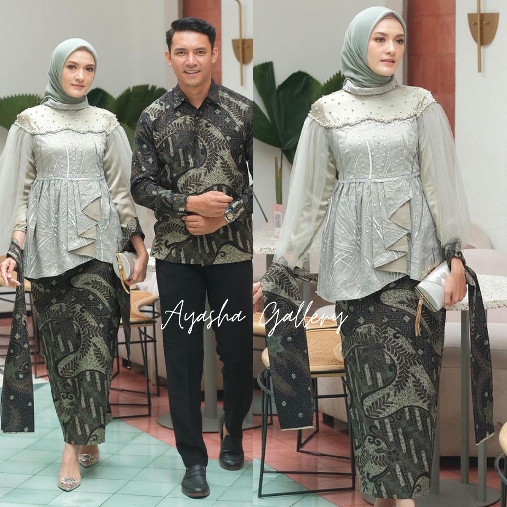 Jual Ada Jumbo Vanilla Set Kebaya Sage Green Kebaya Couple Modern Kebaya Wisuda Lamaran Baju