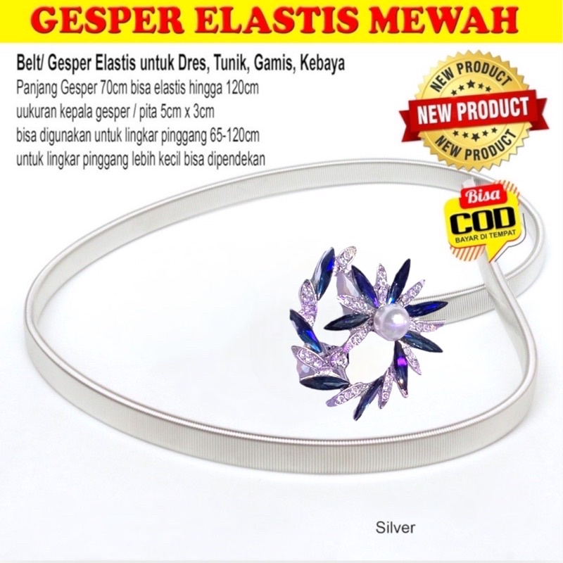 UP Gesper wanita Belt Ikat Pinggang Dres Elastis Besi Permata Terbaru untuk dress gamis tunik/gaun  10-15