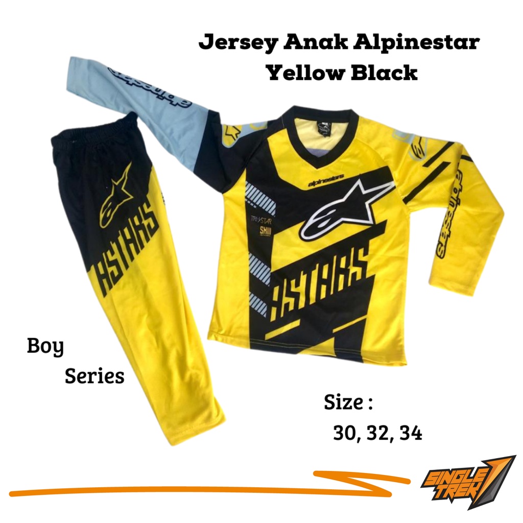 Jersey Sepeda Anak Boy Kids Motif Printing Alpinestar JAA Yellow Black