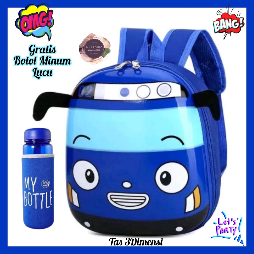 Tas Ransel Anak Laki Laki Motif Buss Tay00 3D Gratis Botol Minum Untuk Anak Tk &amp; Sd