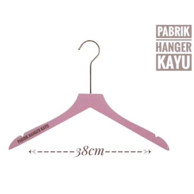 HANGER BAJU KAYU KEPALA LURUS PINK HOOK GOLD