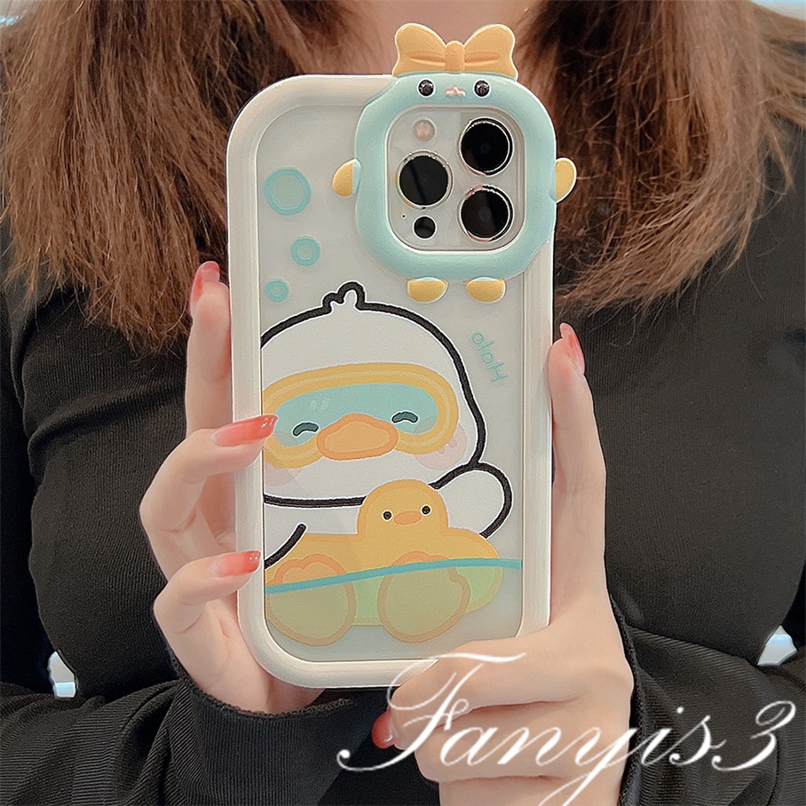 Realme C53 C35 C31 C30 C25Y C21Y C25 C15 C12 C11 C21 C20 C17 C3 Realme 9i 7i 6i 5i 5s 5 Narzo 50A 50i Prime Duck Renang Cute Monster Lens Phone Case Bening Lembut Sarung Pelindung