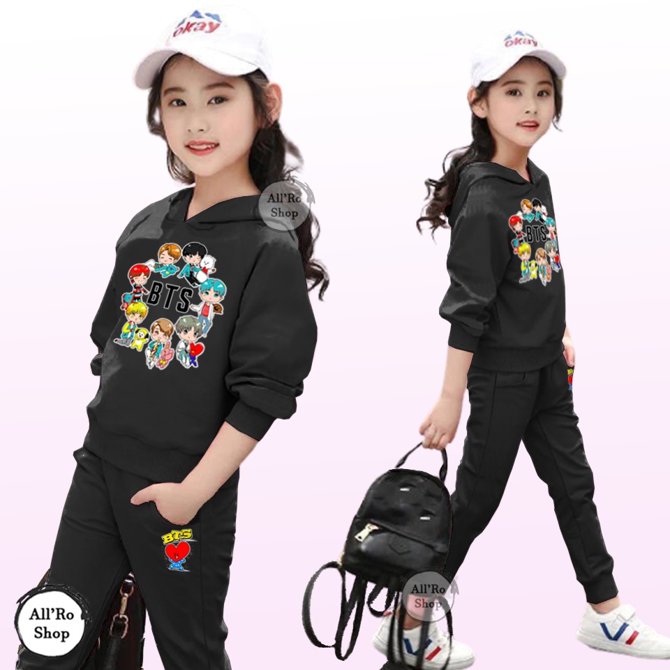 Baju Setelan Anak Olahraga Senam Motif BTS KPOP ARMY Bertudung Hoodie Setelan Anak Lengan Panjang ARS 00052