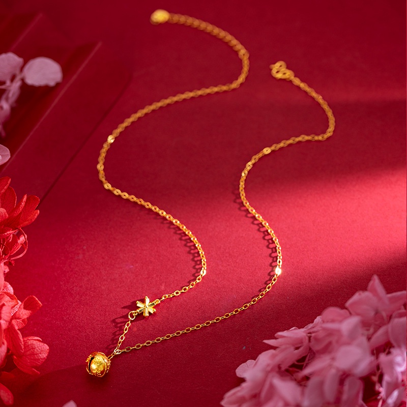 Goldkingdom Fashion Perhiasan Emas Asli Kadar 375Bangkok Aksesoris Ready Stock Gilt Snowflake Bell Set Rantai Tren Kepribadian Instagram Tulang Selangka Kalung Untuk Wanita