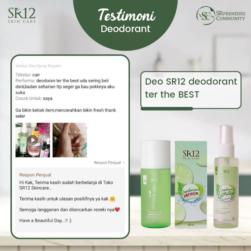 SR12 Deodorant Spray Herbal Atasi Bau Ketiak - Deo Spray Tawas Hilangkan Keringat Berlebih dan Bau Badan - Deodoran Alami Pencerah Ketiak