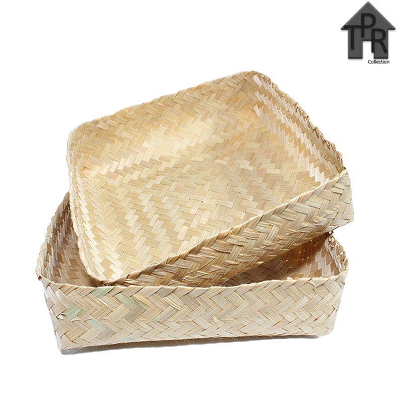 Besek bambu kotak anyaman halus size 15x15x7cm. sepasang