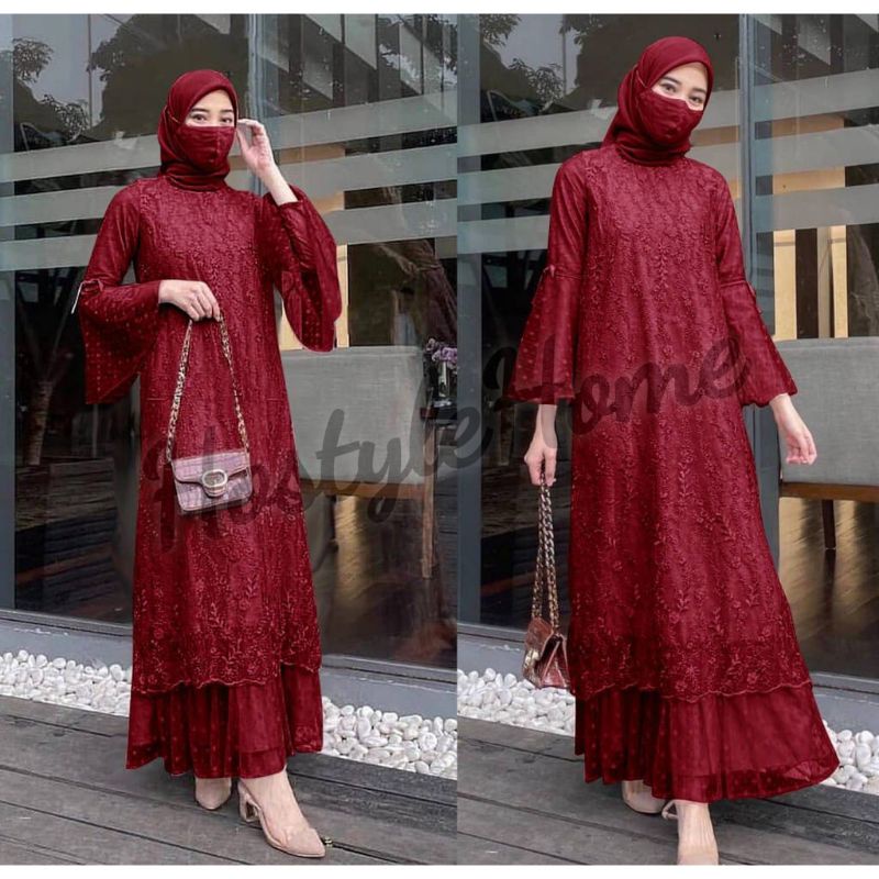 (NEW) ARILA - BAJU GAMIS MAXI FULL BRUKAT BROKAT DRESS UKURAN S M L XL XXL JUMBO UNTUK UNDANGAN KOND