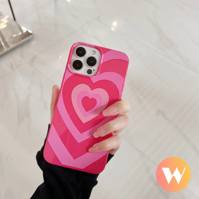 IPHONE Case Pink Rose Merah Glossy Halus Kompatibel Untuk Iphone7 8 Plus11 13 14 12 Pro Max XR XS Max X Se2020 Gradiasi Cinta Hati Shockproof Lembut Tpu Phone Cover