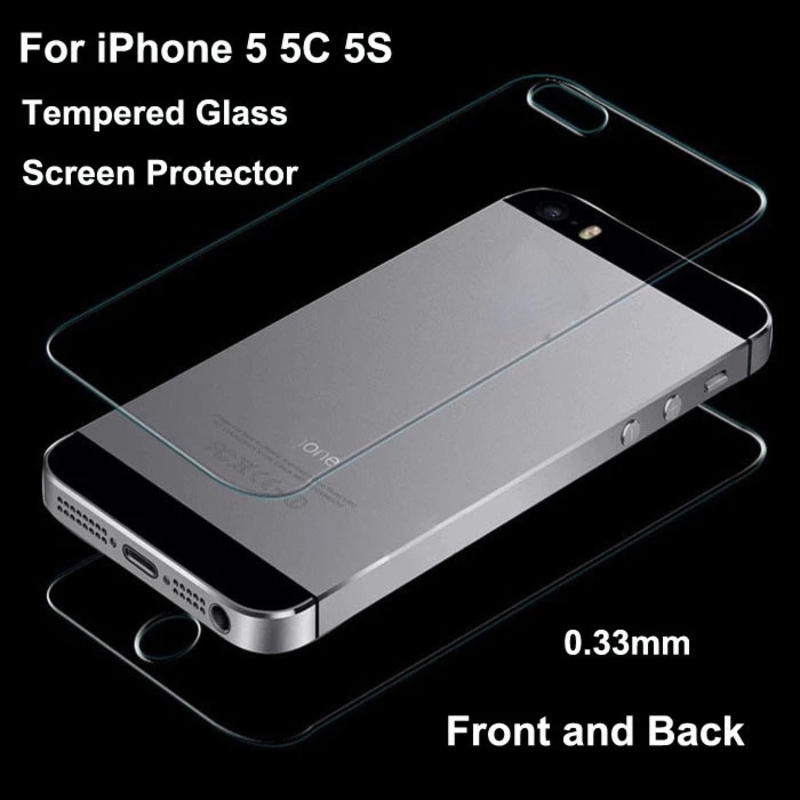 IPHONE (Depan+Belakang) 0.3mm 9H 2.5D Tempered Glass Pelindung Layar Nyala Untuk iPhone5 5S SE 2016guard Film Pelindung Untuk iPhone5