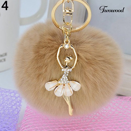 Twowood Wanita Fashion Lucu Angel Bola Bulu Gantungan Kunci Handbag Key Ring Gantungan Kunci Mobil