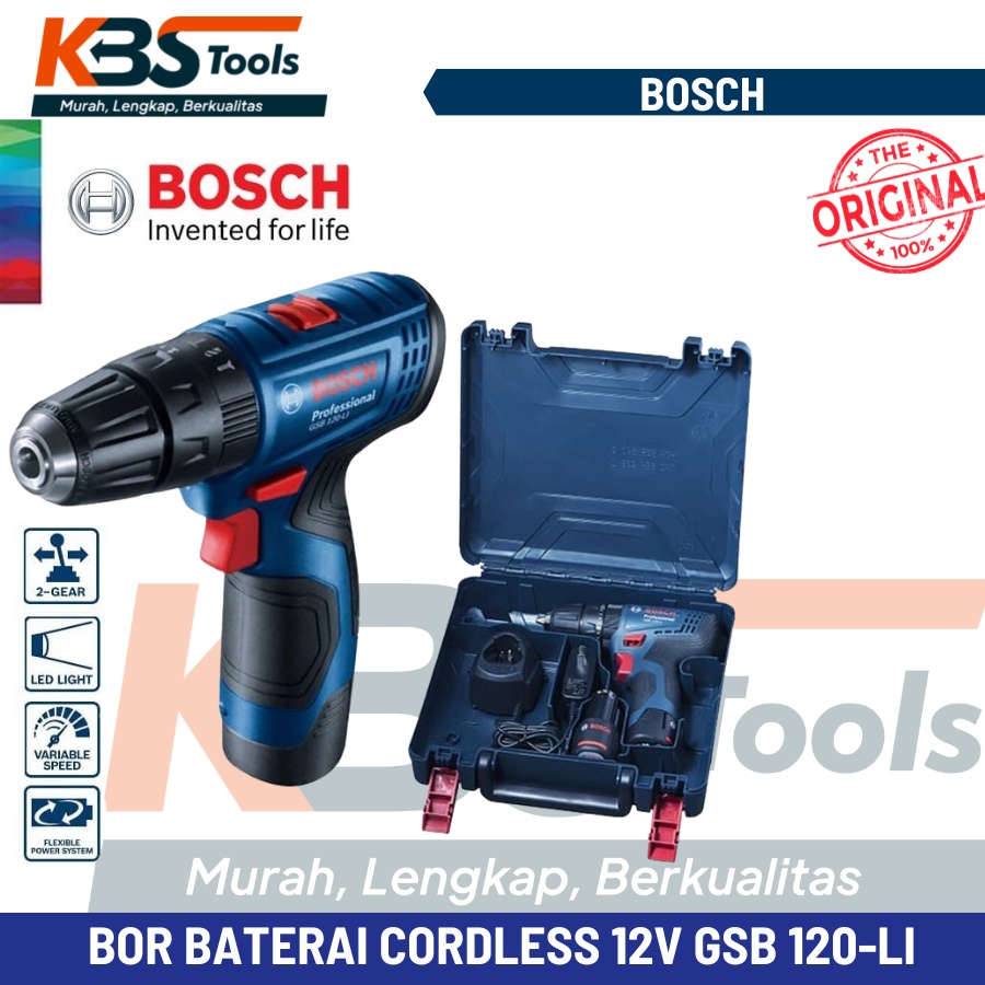 Bor Baterai Impact Beton Kayu Besi 12V BOSCH - Cordless10mm GSB 120-Li