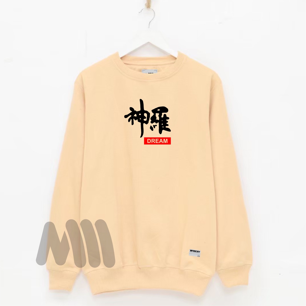 Sweater Crewneck Pria Cream JPN Dream Original Mymicry Kualitas Premium Bahan Flece Tebal Oversize Unisex Buatan Lokal