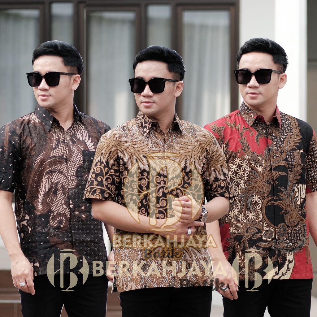 Baju Hem Kemeja Batik Atasan Pria Motif Seno Biru Kawung Khas Pekalongan RNZ Seragaman