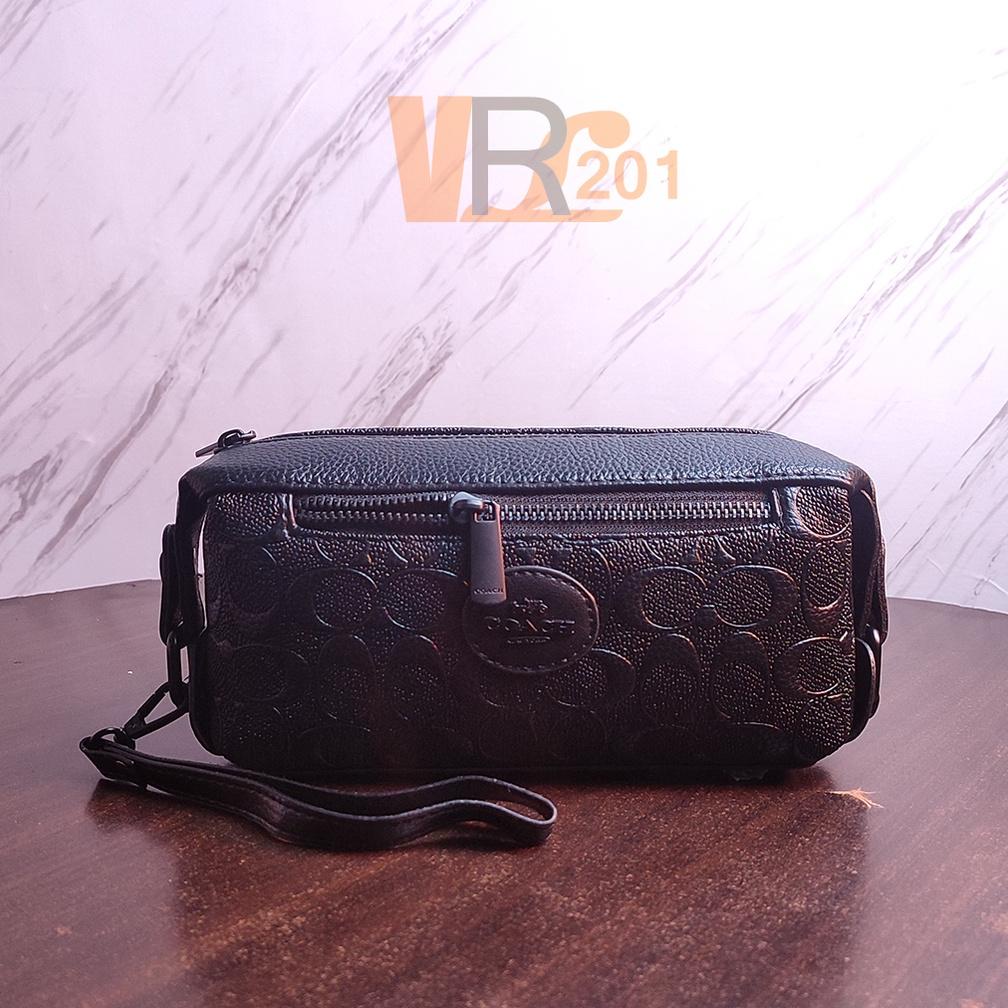 POUCH COACH PRIA CLUTCH BAG HANDBAG KULIT COACH ZIP SIGNATURE BLACK