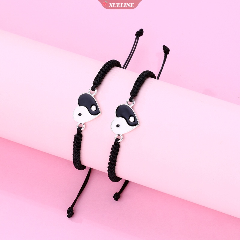 2buah Set Gelang Hitam Dan Putih Gaya Retro Cina Tai Chi Alloy Braided Gelang Pria Dan Wanita Pasangan Fashion Perhiasan [ZXL]