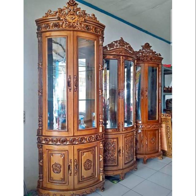 Termurah  Lemari sudut pojok lemari hias ukir cincin jati/Lemari sudut Jati furniture jepara/lemari 