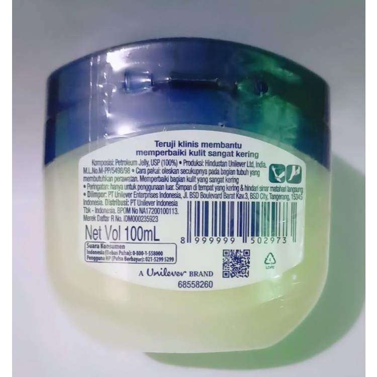 Vaseline Repairing Petrolium Jelly Lotion Original Pure 100 Ml